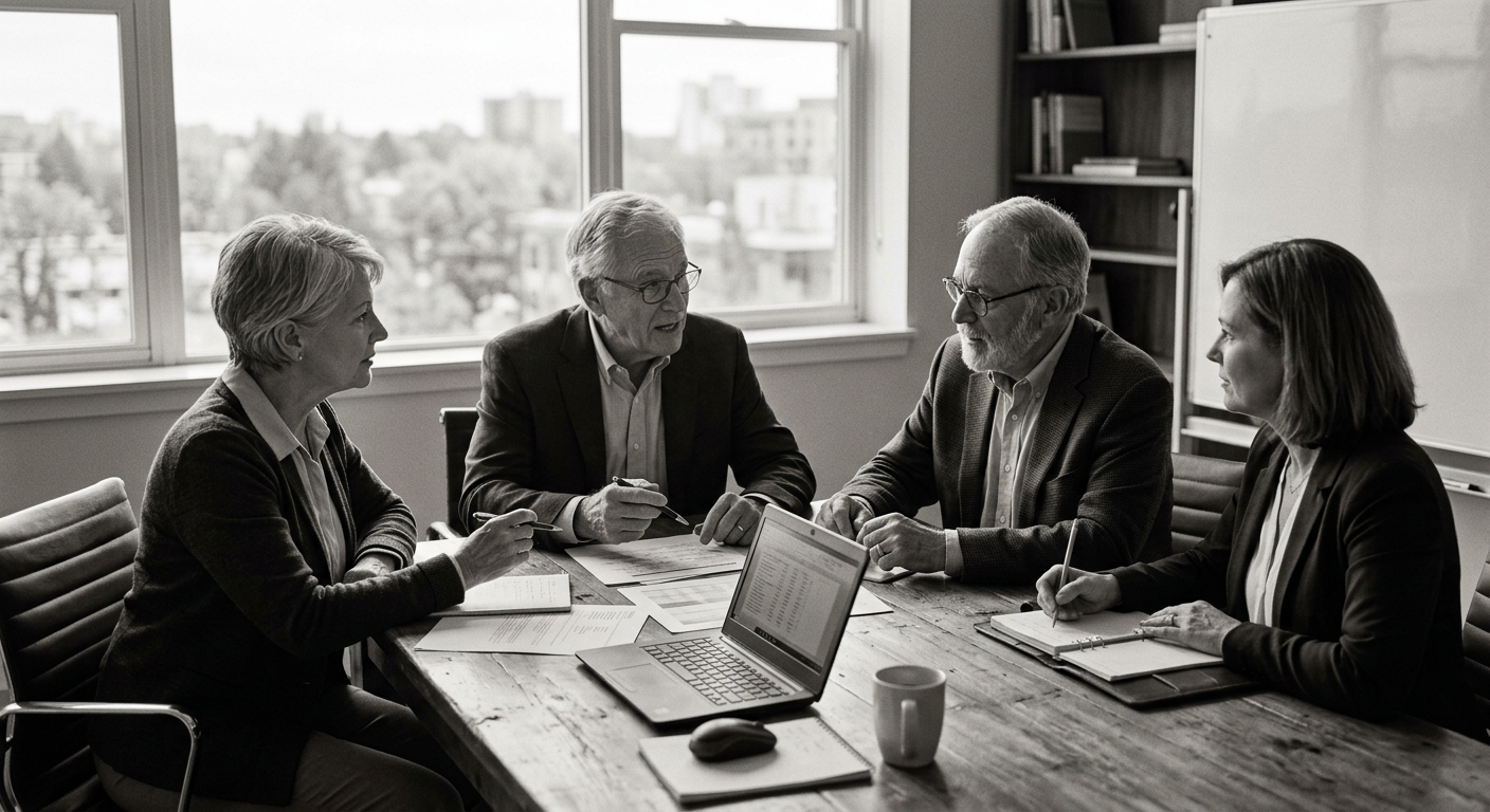Consulting team reviewing strategy in a conference room